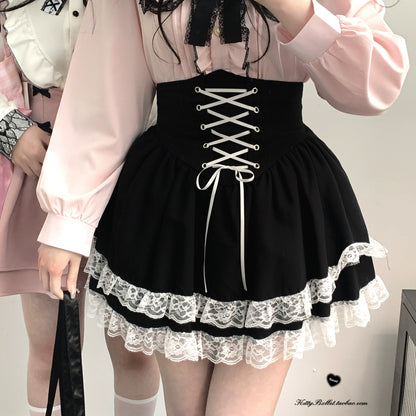 Jirai Kei Skirt High Waist Skirt Lace Up Skirt 36776:540108