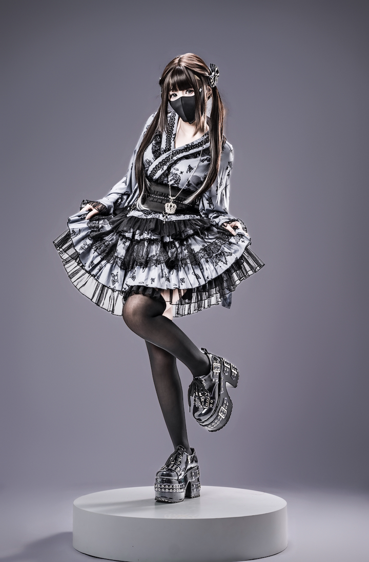 Gothic Blouse and Skirt Yukata Set, Wing Print 45129:835630