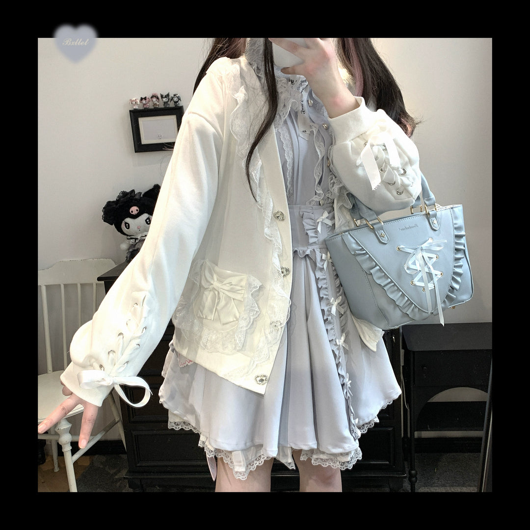 Ryousangata Sweatshirt Cardigan, Ruffled Lace 43732:783896