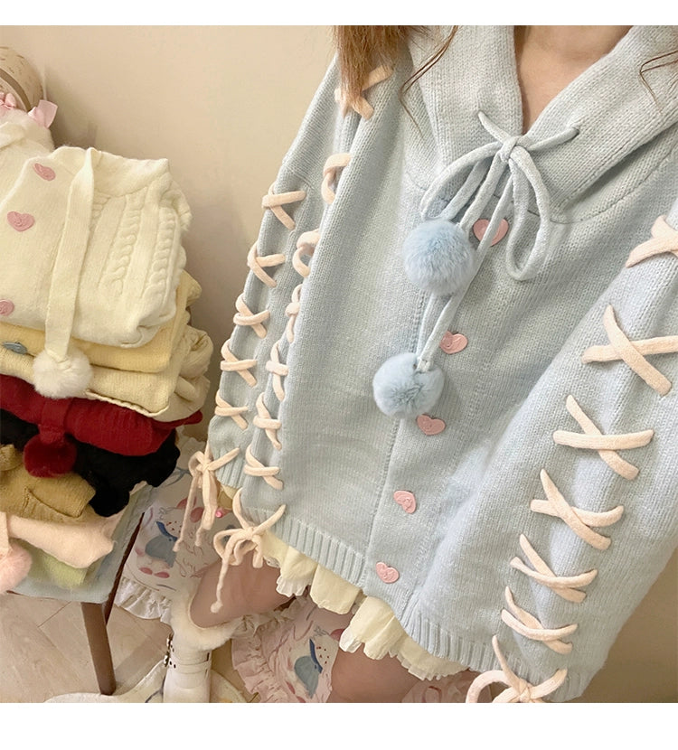 Kawaii White Pink Blue Cardigan Bunny Ears Sweater Coat 22658:345266 22658:345266