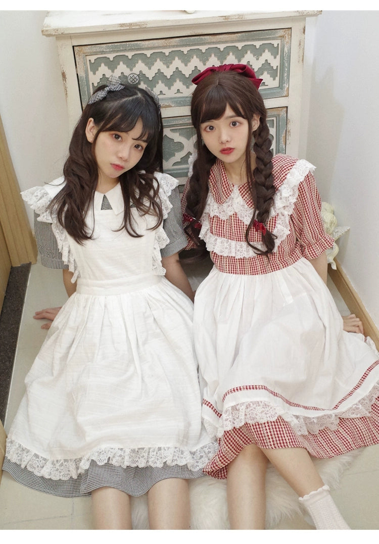 Lolita Dress White Apron Dress Cotton Suspender Skirt 36554:518652