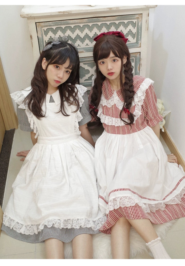 Lolita Dress White Apron Dress Cotton Suspender Skirt 36554:518652 36554:518652