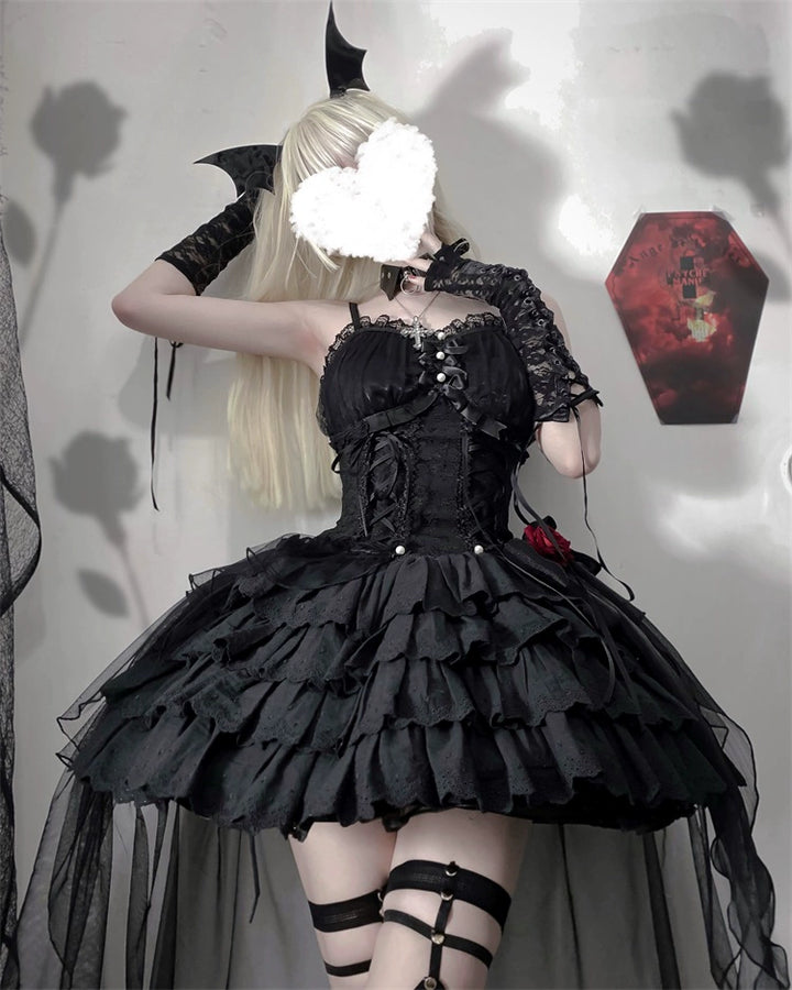 Gothic Lolita Dress Black White Corset Dress Rose JSK 36472:516032