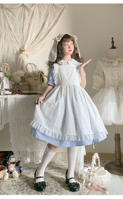 Lolita Dress White Apron Dress Cotton Suspender Skirt 36554:518686