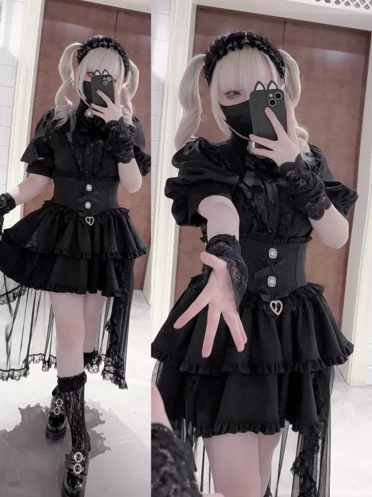 Gothic Shirt Outfit, Fishbone Skirt, Detachable Trailing (L M S XL) 43441:780334