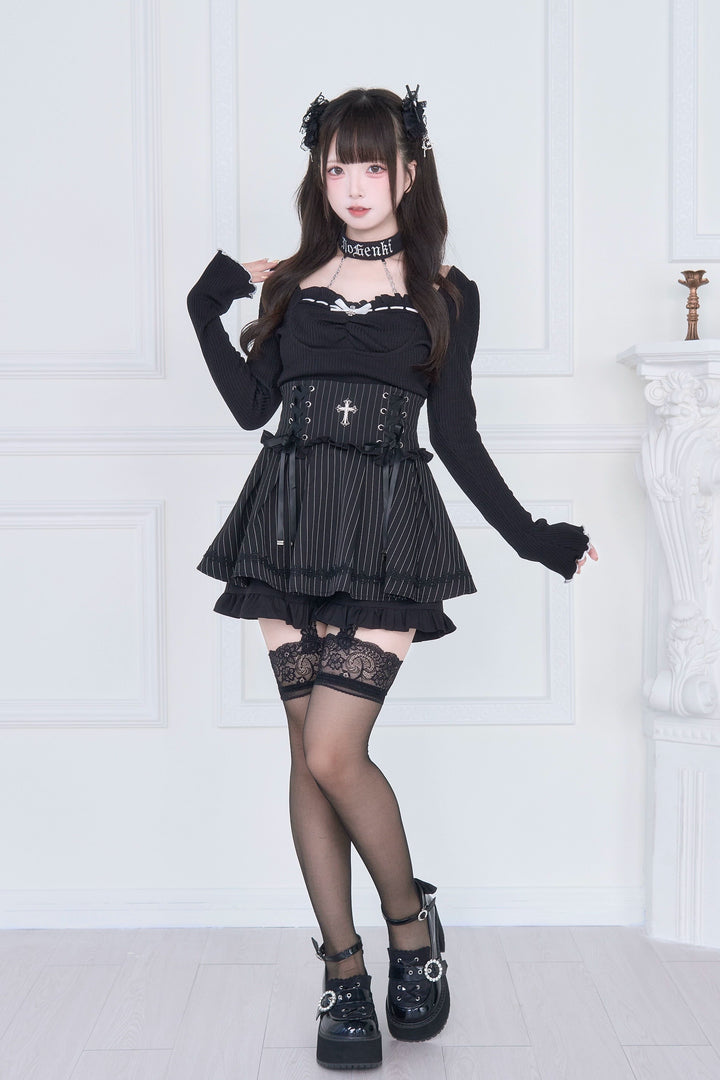 Halter Neck Jirai Kei Top, High Waist Skirt 43807:786313