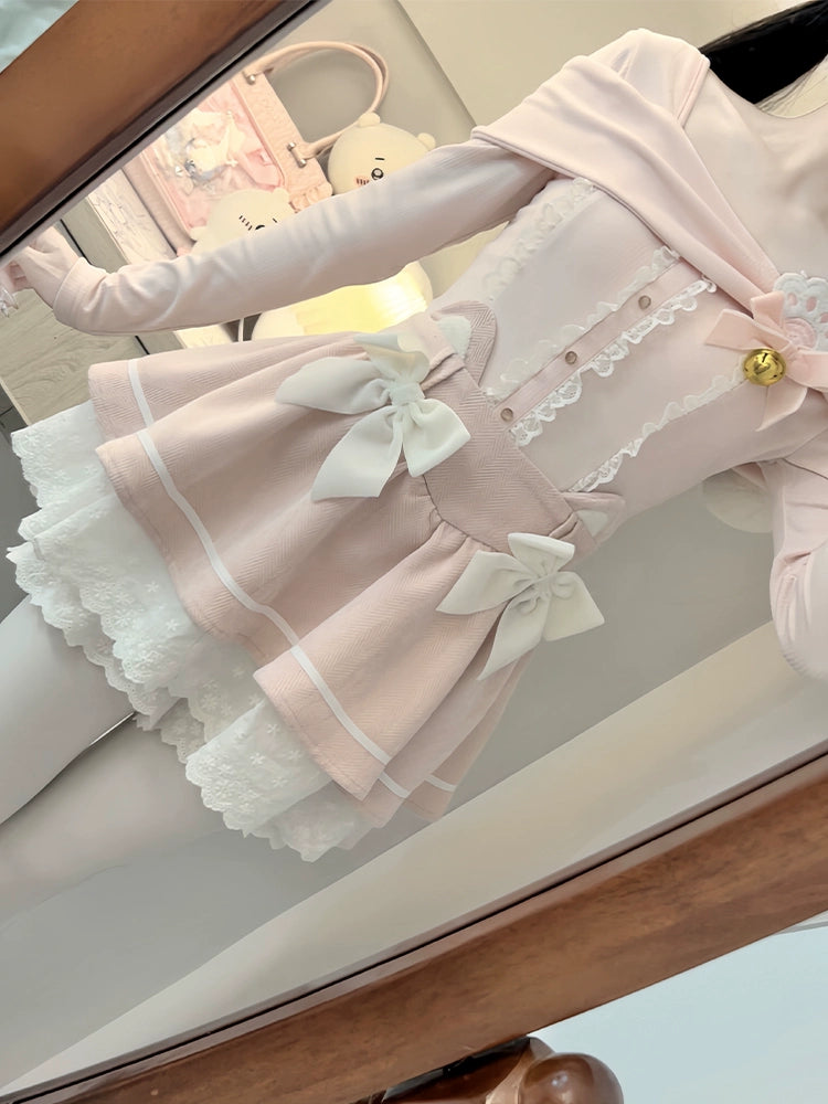 Kawaii Outfit Set Sweetheart Cat Pink Top Bow Skirt Set (L M S) 41304:692354