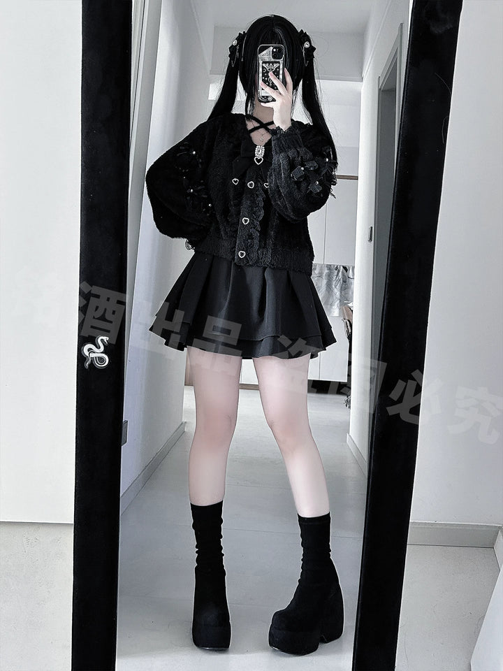Jirai Kei Black Sweater Cardigan, Tulle Skirt 44527:812152