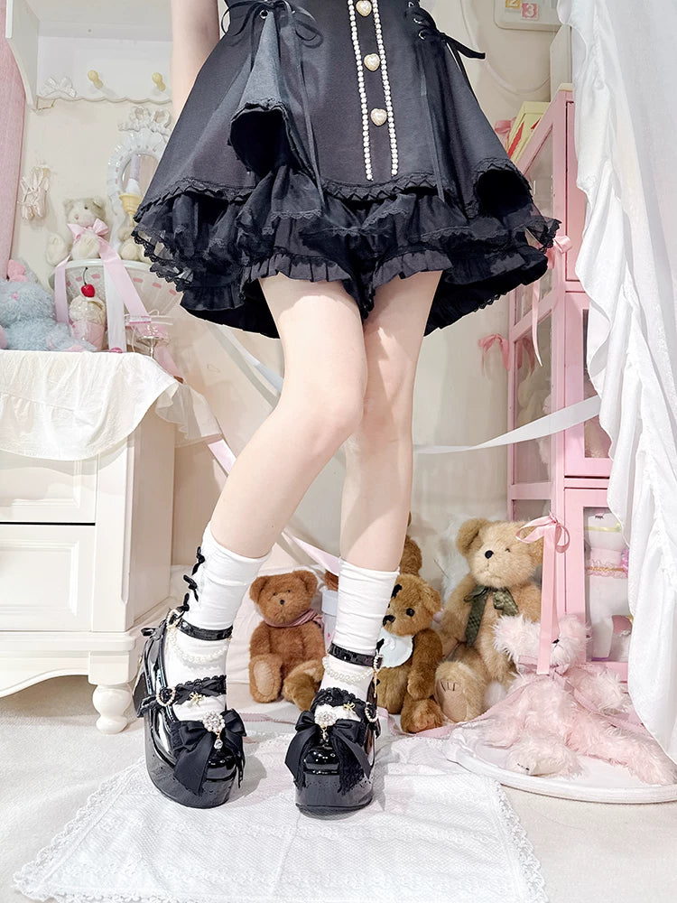 Jirai Kei Platform Shoes, Detachable Pearl-Like Chain 44929:828505