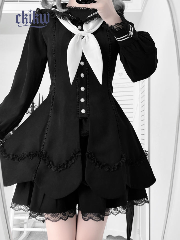 Sailor Collar Subculture Dress Set, Petal-Shaped Hem 43865:788509