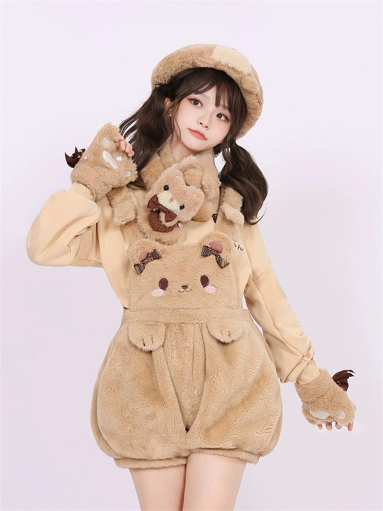 Kawaii Fashion Fluffy Bunny Bear Overalls Hoodie Bear Bag 22628:333472