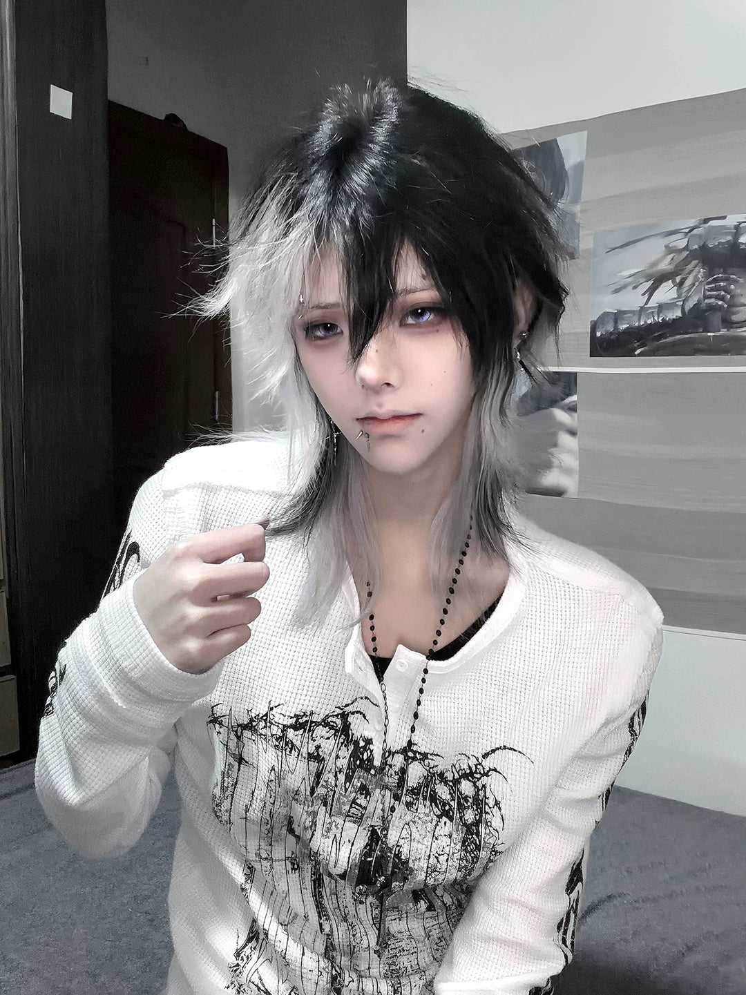 Gothic Printed Long Sleeve T-Shirt, Stretch Cotton 46066:874572