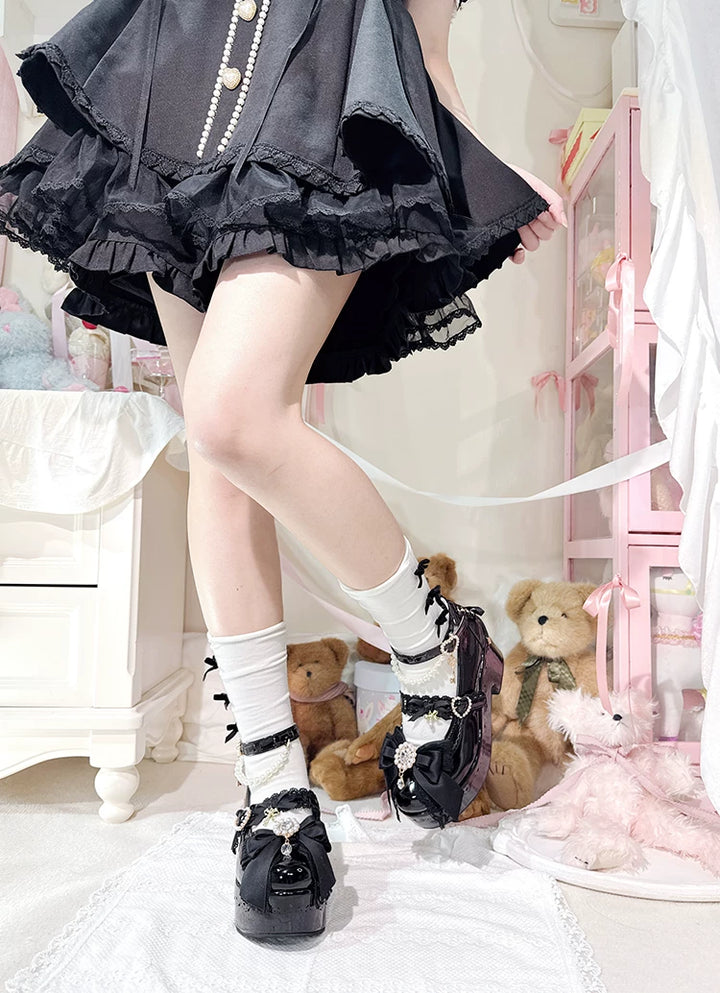 Jirai Kei Platform Shoes, Detachable Pearl-Like Chain 44929:828484