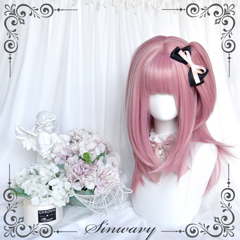 Lolita Wig Pink Mid-length Wig Girly Detachable Ponytail Wig 38890:605662