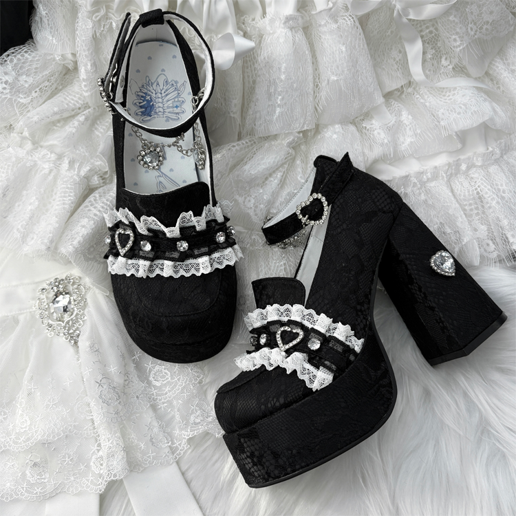 Jirai Kei High-Heeled Shoes, Lace Overlay (35 36 37 38 39 40) 43987:790459