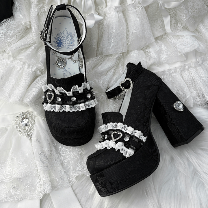 Jirai Kei High-Heeled Shoes, Lace Overlay (35 36 37 38 39 40) 43987:790459