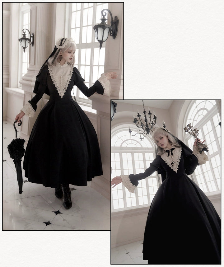 Gothic Dress Set Nun Black Short And Long OP Dress 39468:637566