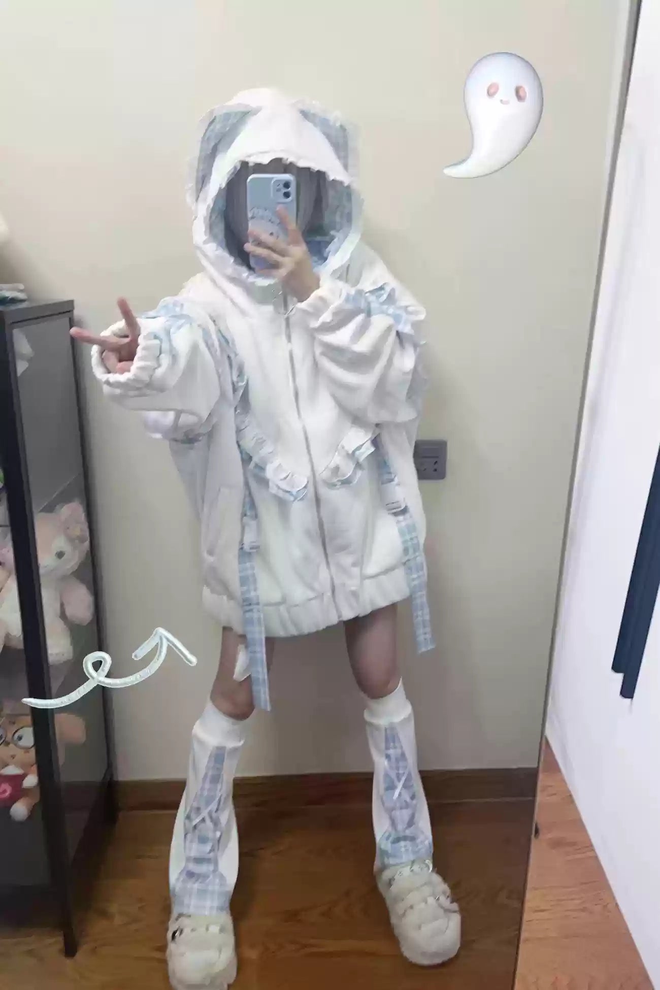 Y2K Fleece Coat Tenshi Kaiwai Hood Jacket Plaid Patchwork – Honey