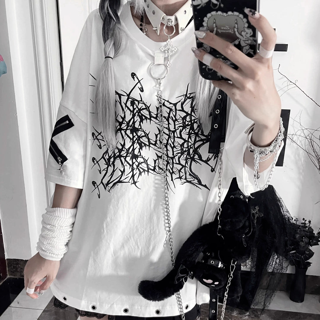 Subculture Cotton T-Shirt, Detachable Chain 43875:789219