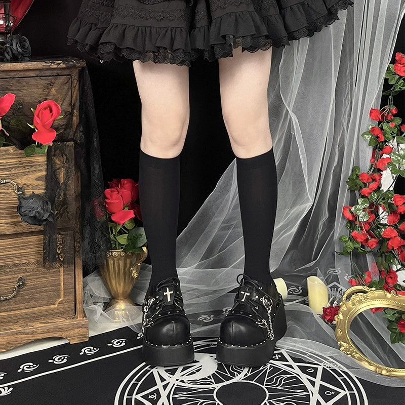 Punk Platform Shoes Round Toe Spice Girl Shoes Metal Crosses – Honey ...