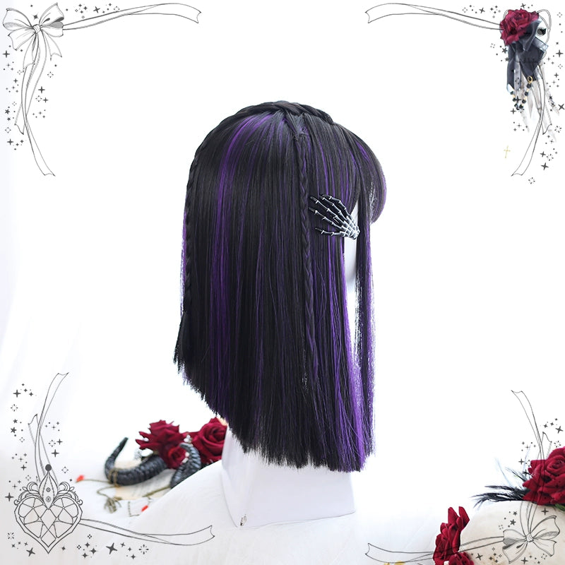 Lolita Wig Black Purple Partial Highlight Straight Wig 35948:513478 35948:513478