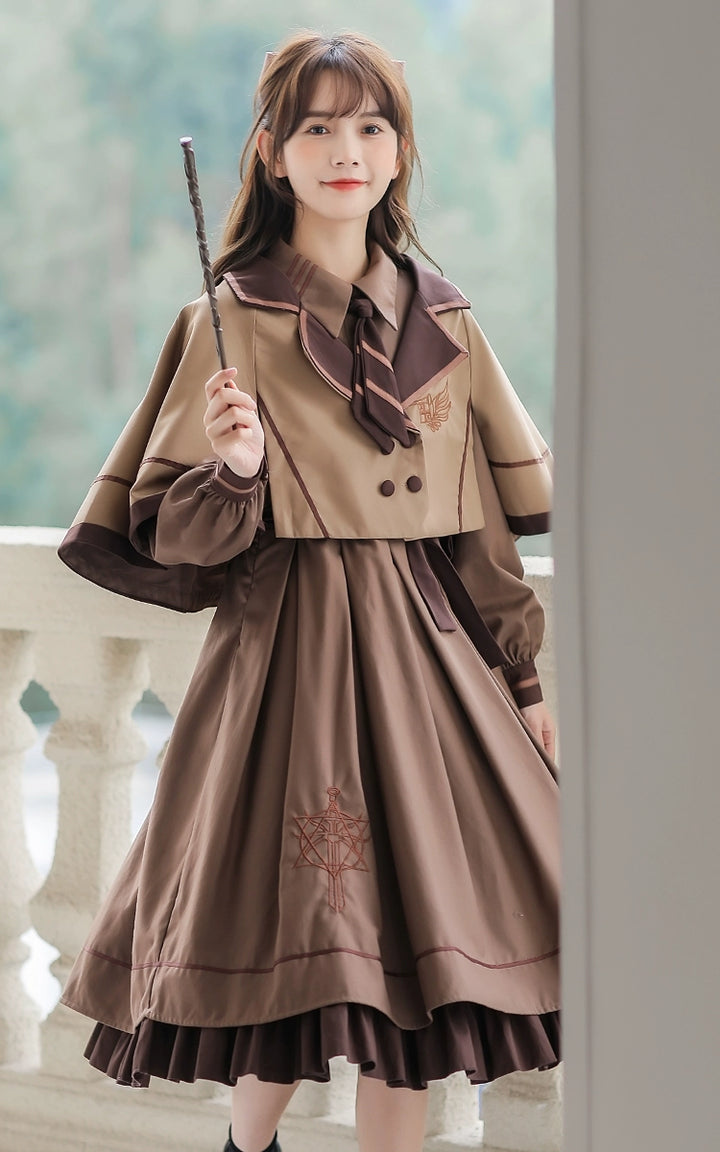 Preppy JK Uniform Dress A-line Princess Dress With Cape Multicolor (L M S XL) 42437:761072