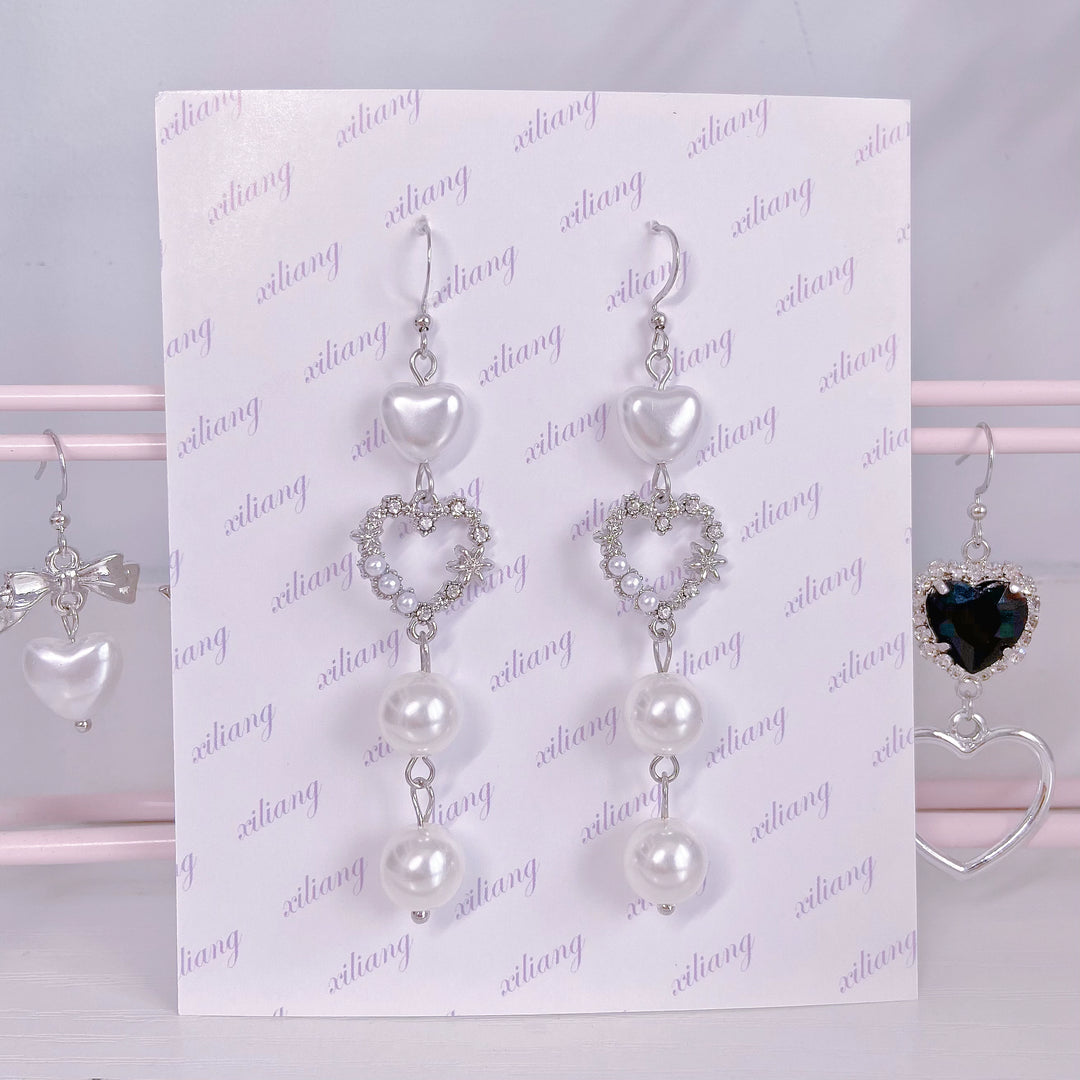 Jirai Kei Earrings Lolita Ball Earrings Heart Rhinestone 28908:358416