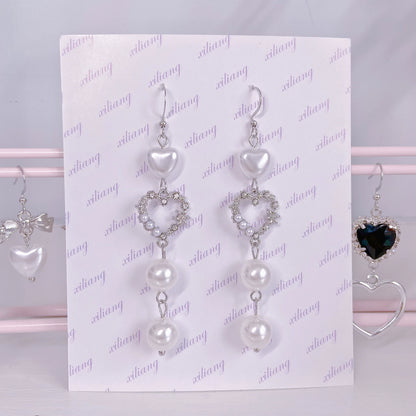 Jirai Kei Earrings Ryousangata Lolita Heart Rhinestone Ball Earrings 28908:358416