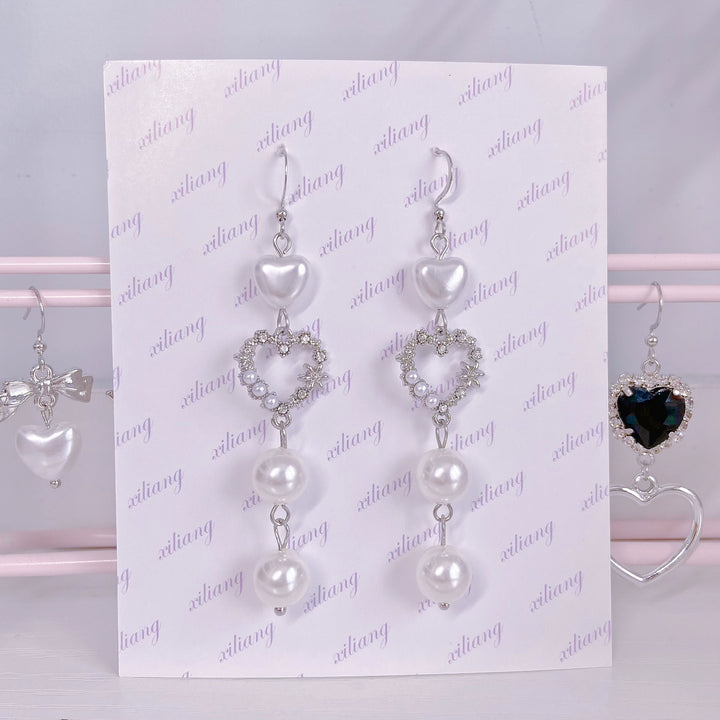 Jirai Kei Earrings Ryousangata Lolita Heart Rhinestone Ball Earrings 28908:358416