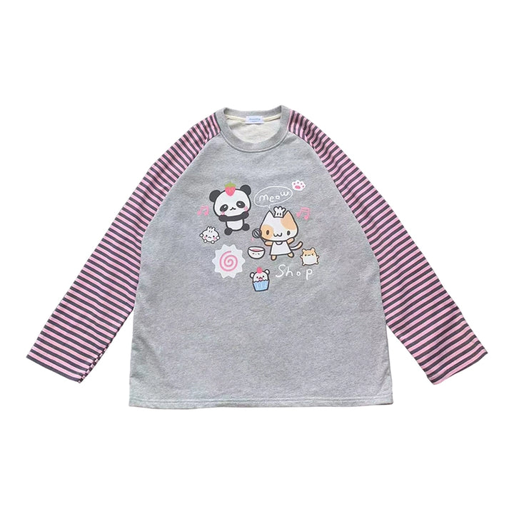 Kawaii Shirt Raglan Sleeve Striped Sweatshirt Subculture Top (L M S / In-stock Pre-order) 39712:639142