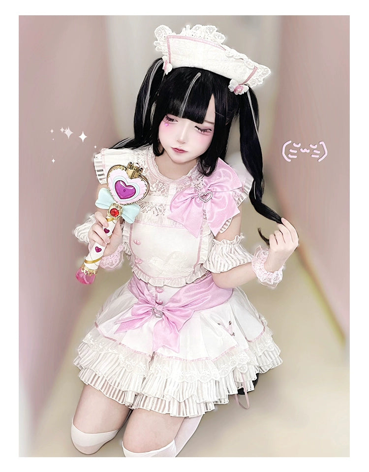 Jirai Kei Skirt Two-Piece Idol Stage Outfit Short-Sleeve Top and Skirt Set 41562:704926