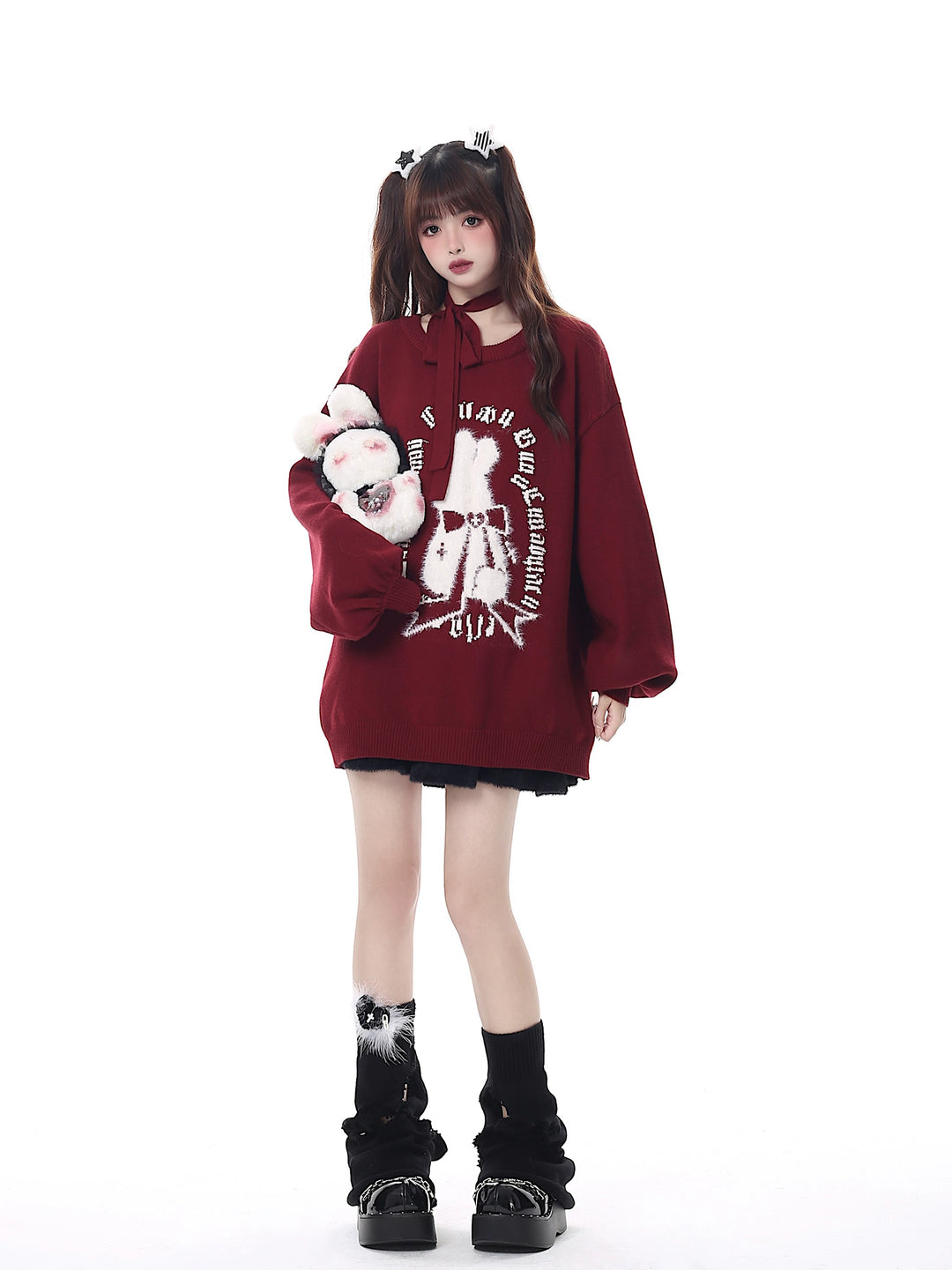 Kawaii Sweater Christmas Pullover Lantern Sleeve Sweater 39552:633014