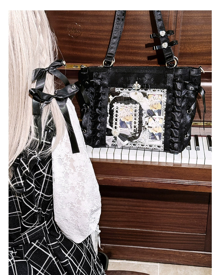 Large-Capacity Ita Bag, Clear Window Front + Rhinestones 43231:779314