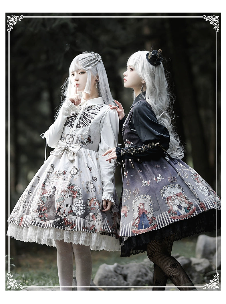 Gothic Lolita Dress Set Black White Lolita Blouse Dress Set 35536:495620