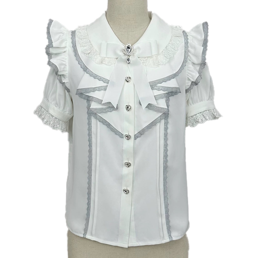 Jirai Kei Shirt Short Sleeve Blouse Versatile Lace Top (L M S) 38508:592472