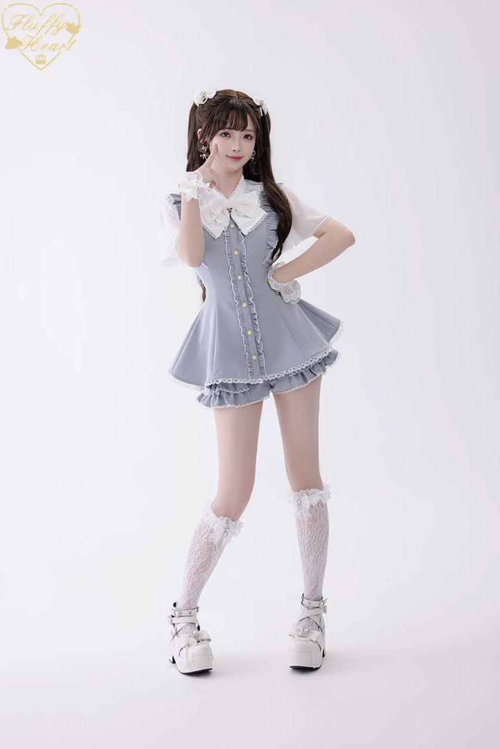 Jirai Kei Button Closure Dress Set Up, Chiffon Sleeves 45390:846529