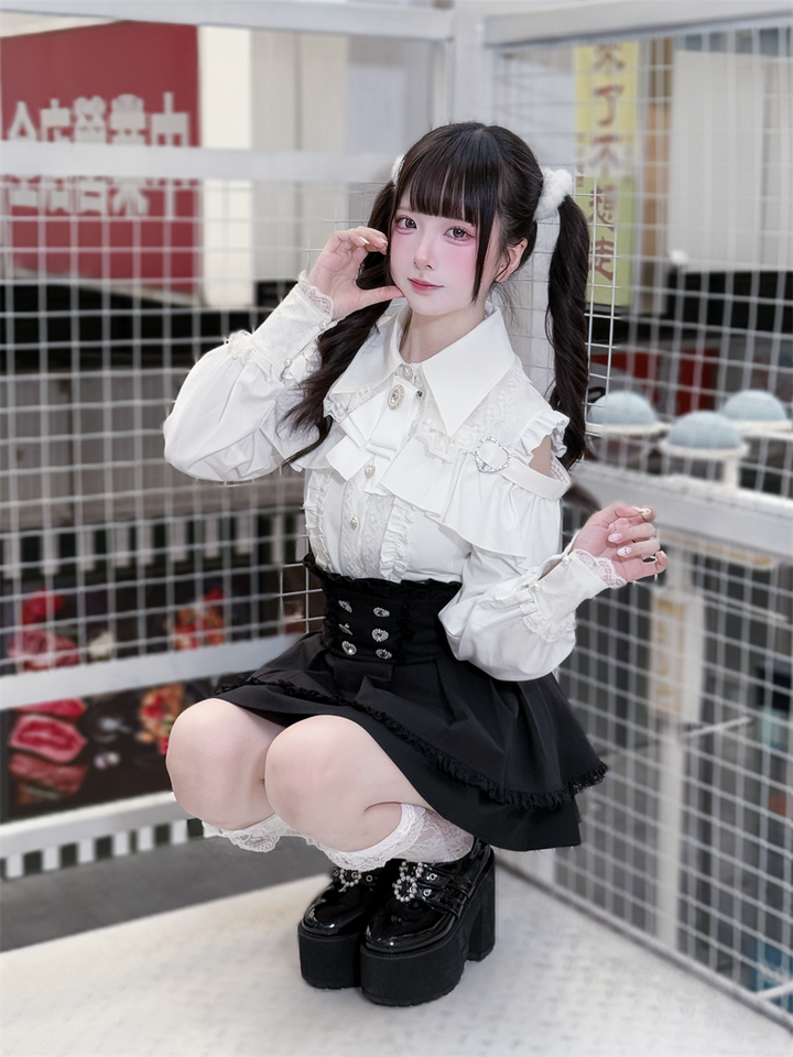 Lace-trimmed Jirai Kei Blouse, Multiple Colors 43878:788260