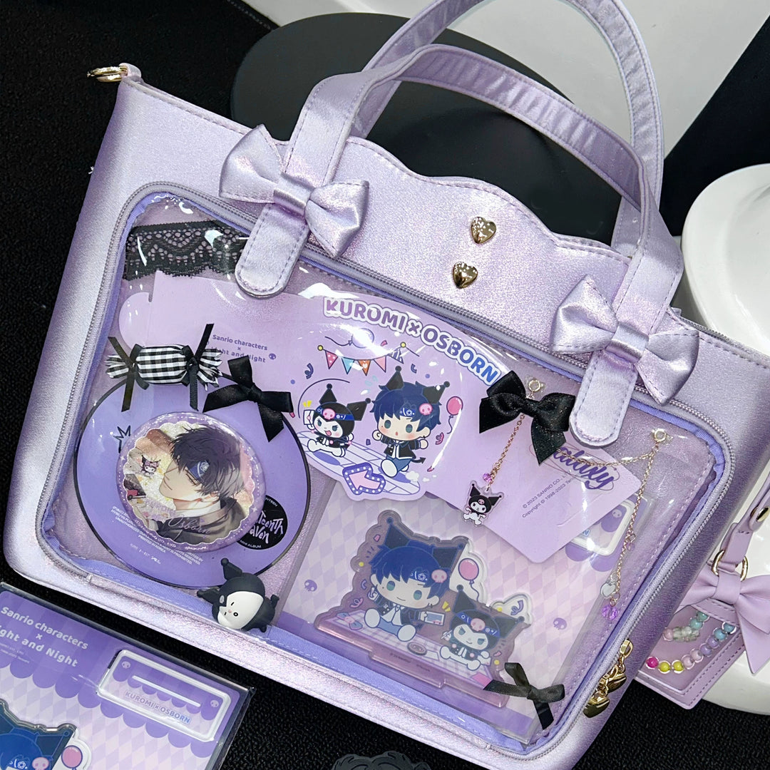 Kawaii Itabag Large Capacity Handbag With Bow Details (Purple) 38032:582156