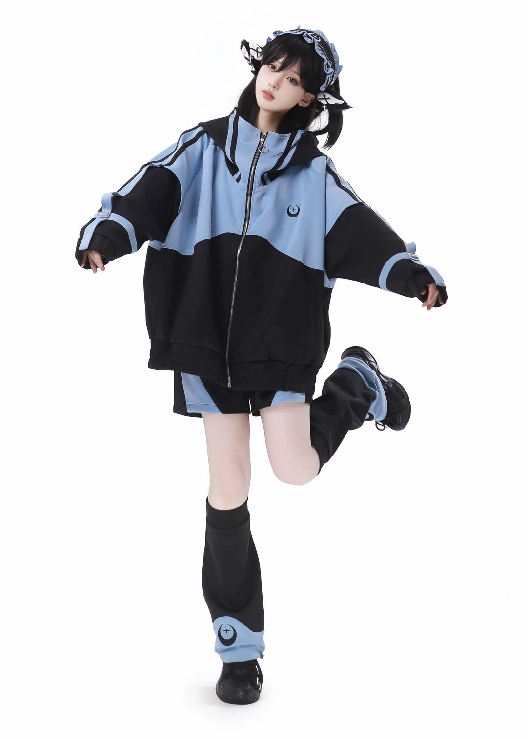 Jirai Kei Blue Black Plus Size Coat Sportswear Outfit Sets 34496:465516 34496:465516