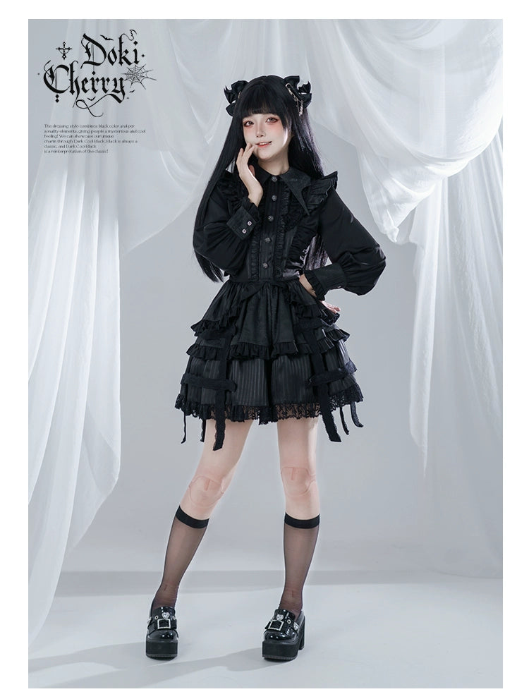 Gothic Lolita Black OP Dress, Bat Wing Collar 44074:795972