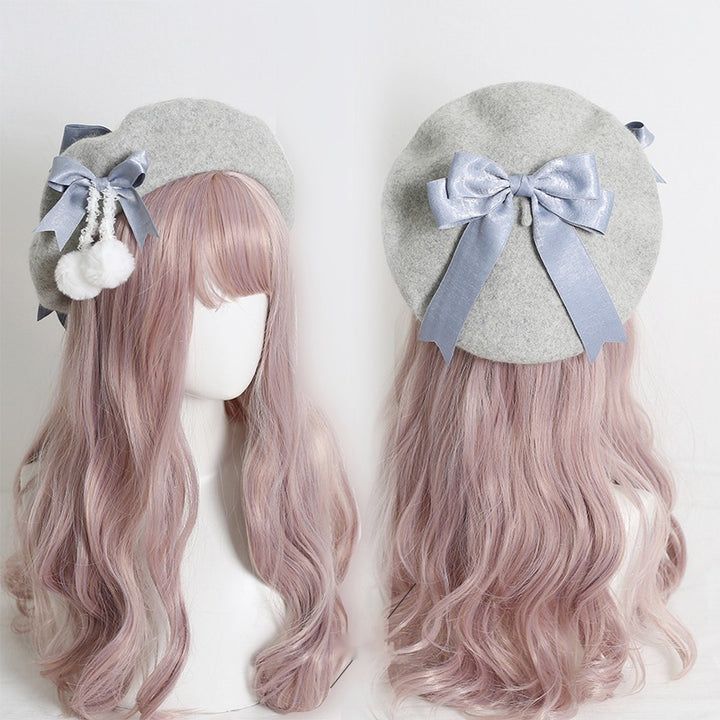 Lolita Hat Wool Beret Felt Ball Bow Beret Multicolor 28930:350670