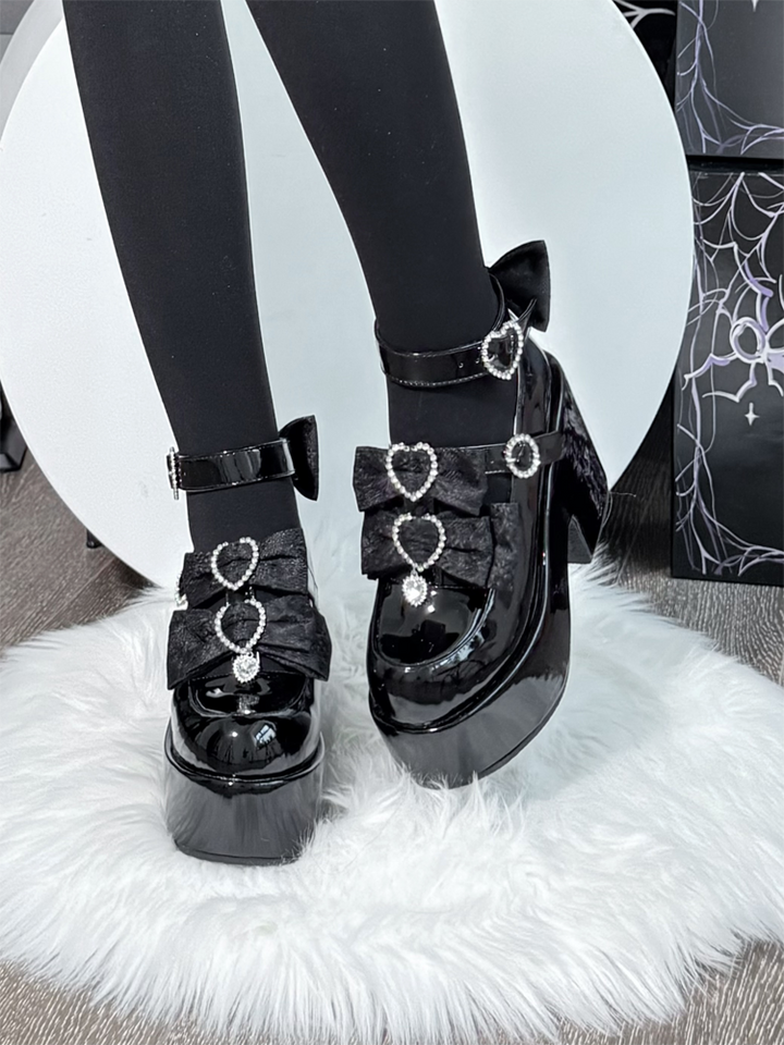 Jirai Kei Chunky Heel Platform Shoes, Glittering Rhinestone 44217:800448