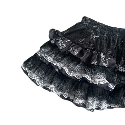 Jirai Kei Skirt Gothic Punk Skirt Black Lace Puff Skirt 36582:558548