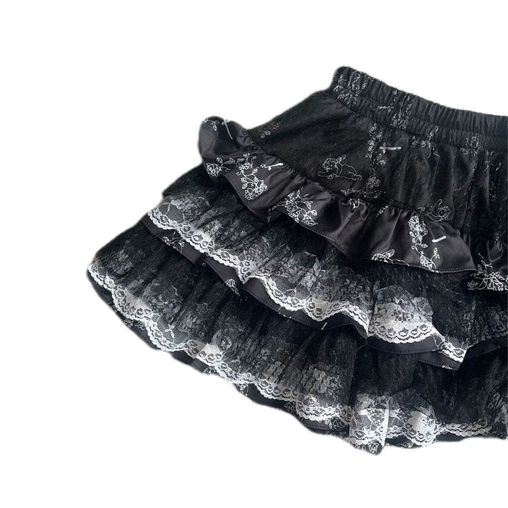 Jirai Kei Skirt Gothic Punk Skirt Black Lace Puff Skirt 36582:558548 36582:558548