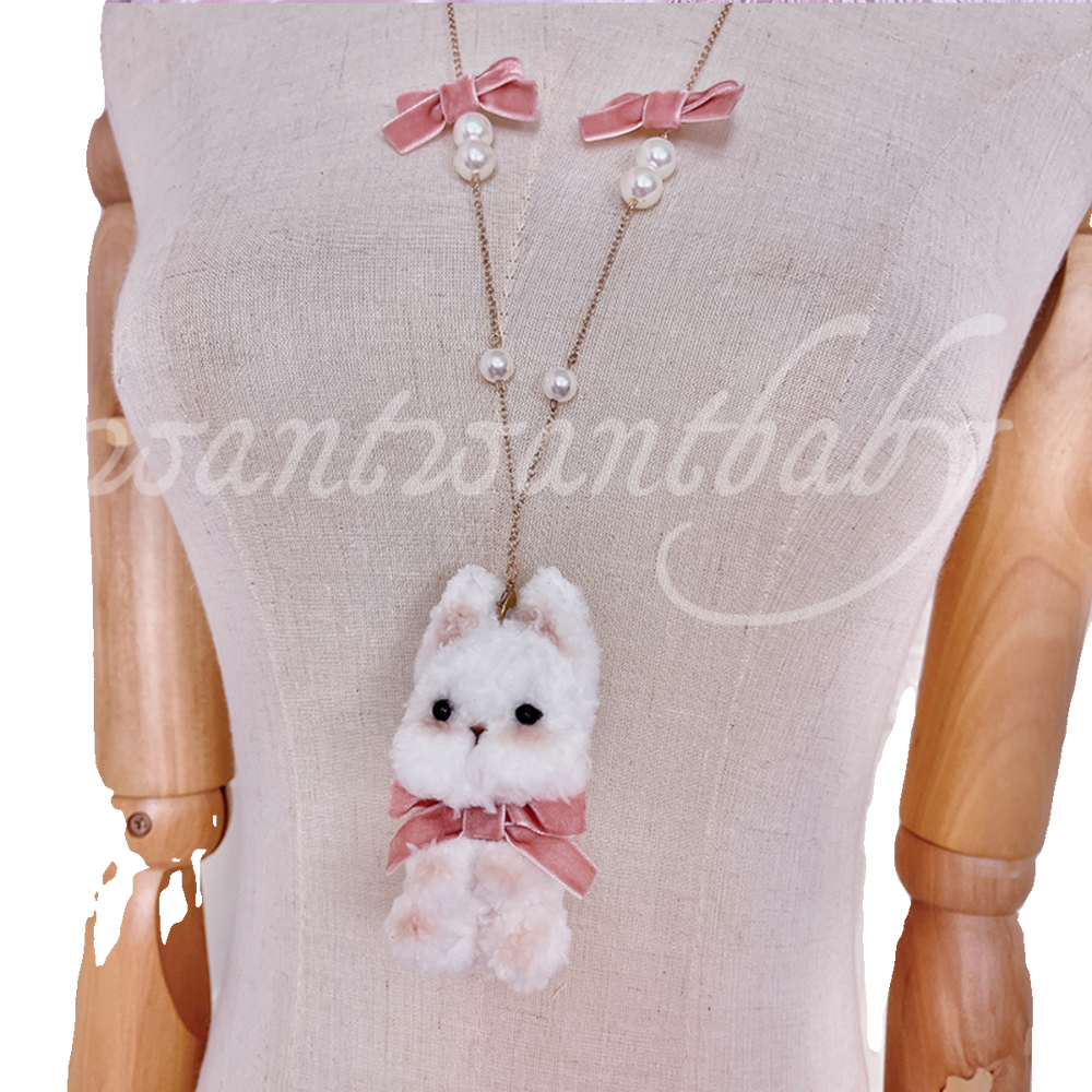 Lolita Necklace Plush Bunny Brooch With Bow Details (#2) 38008:580510