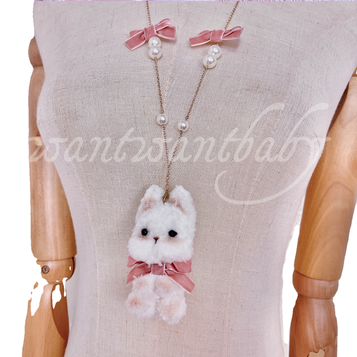 Lolita Necklace Plush Bunny Brooch With Bow Details (#2) 38008:580510