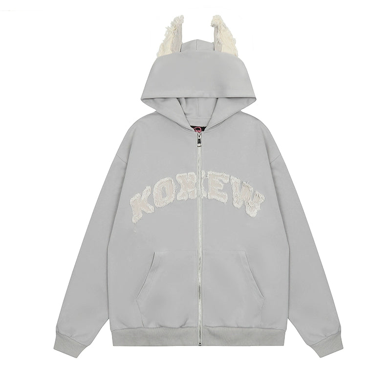 Subculture Hooded Jacket Dog Ears Hoodie Fleece-lined Coat (L M XL) 42018:723486