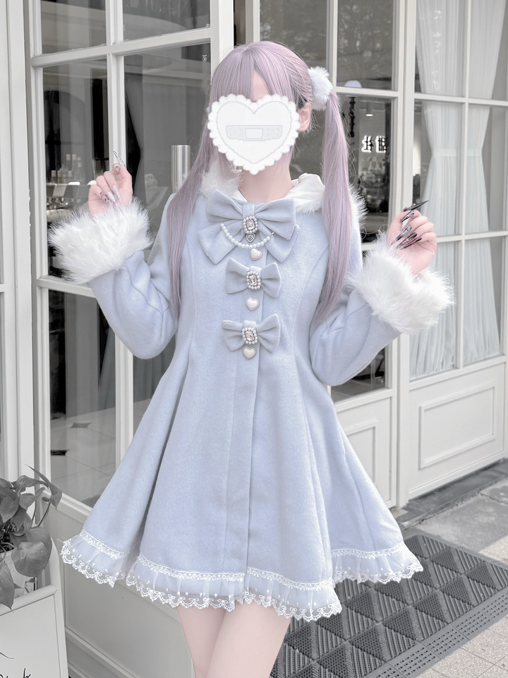Wool-Blend Ryousangata Coat, Detachable Bunny Ear Hood 44014:792994