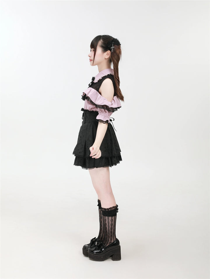 Jirai Kei Shirt with Bust Flounce Hem/Hidden Button 43035:762522