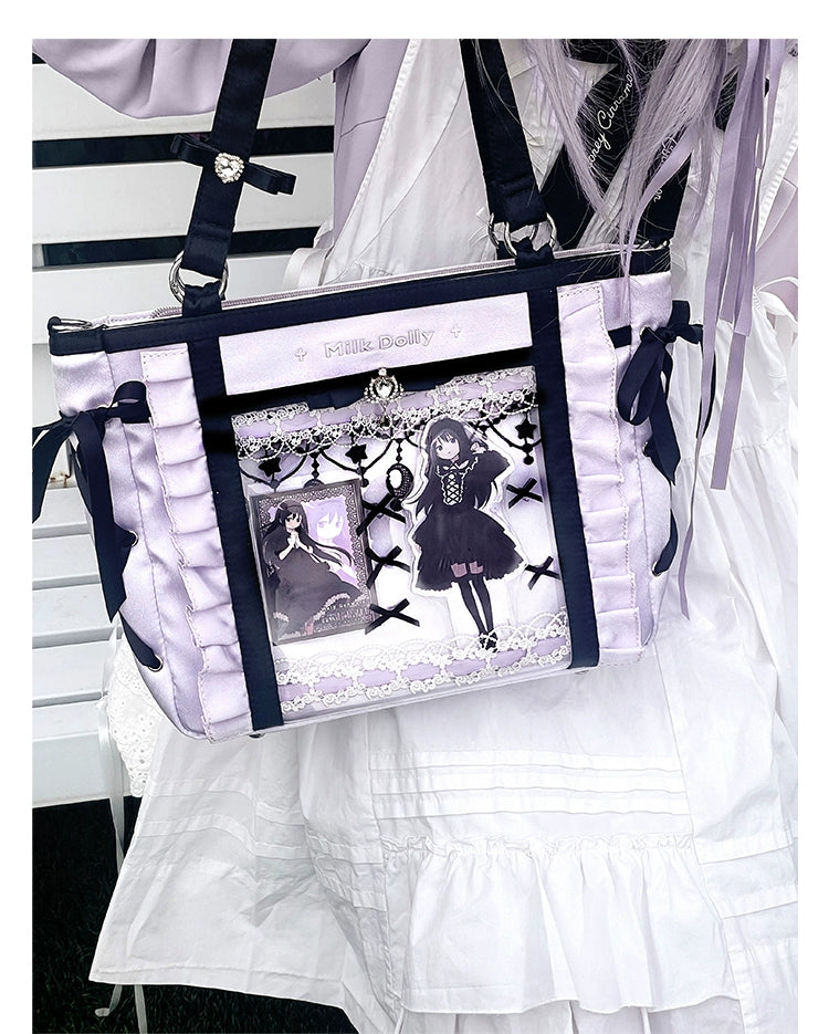 Large-Capacity Ita Bag, Clear Window Front + Rhinestones 43231:779317